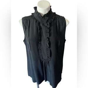 Kenneth Cole Reaction Women’s Black 100%Silk Ruffle Sleeveless Blouse Size 14